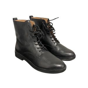 Madewell The Evelyn Lace Up Ankle Boots Black Leather Combat NWOT Womens 10